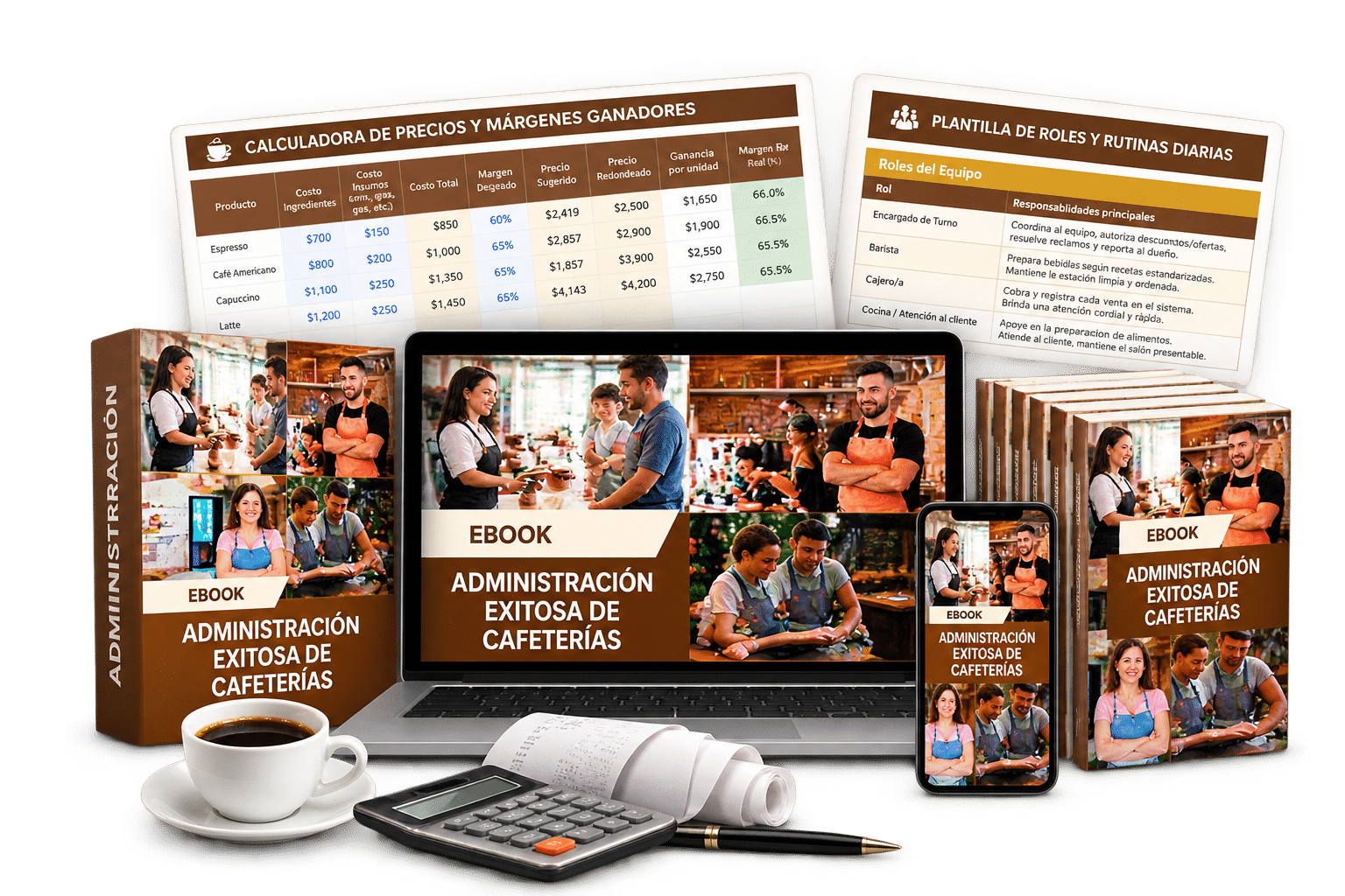 Administración Exitosa de Cafeterías con ebook, plantillas y herramientas de gestión